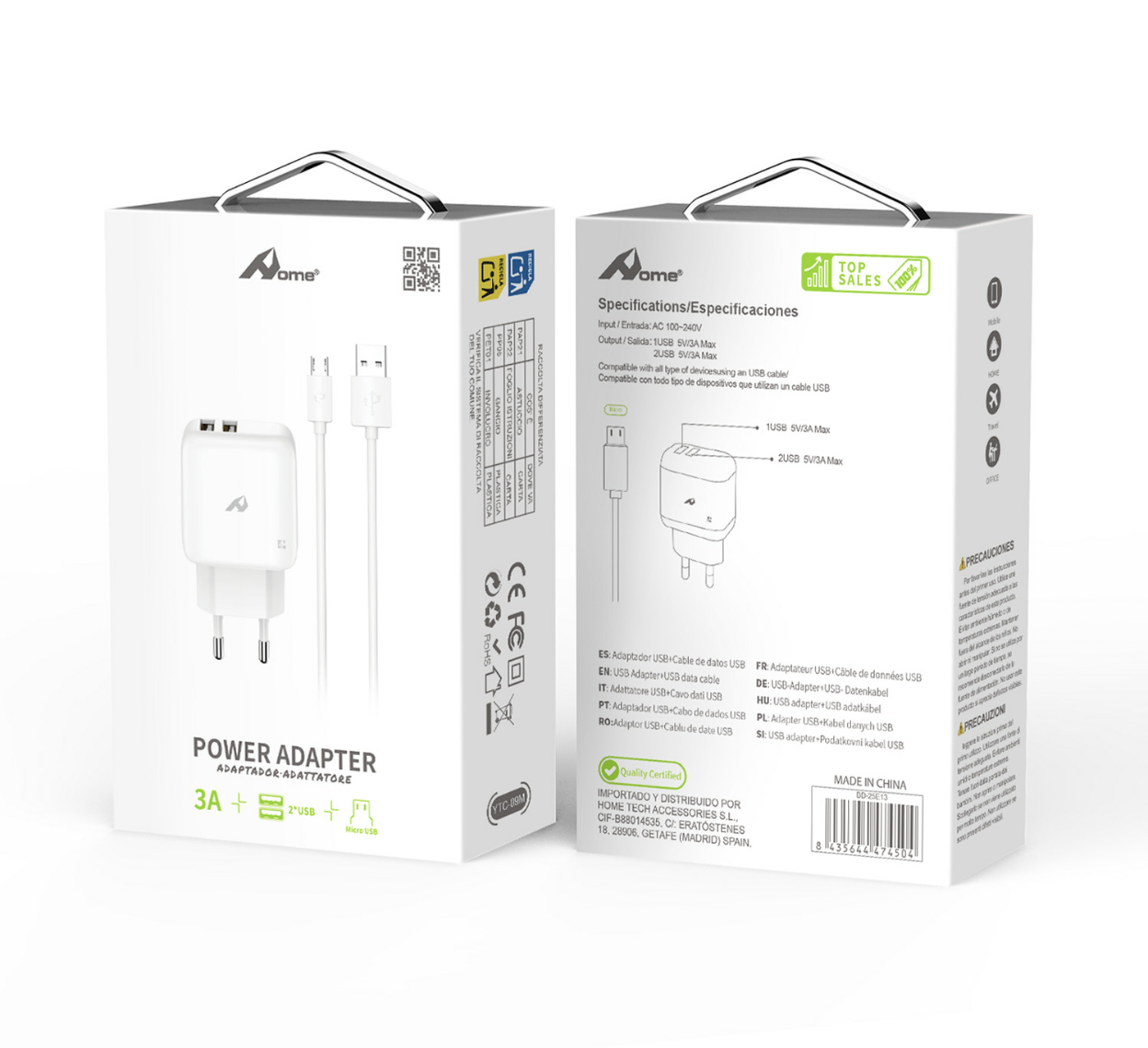 Adaptador USB 3A Doble Puerto con Cable Micro USB, Tipo C o Lightning YTC-09 - Imagen 4