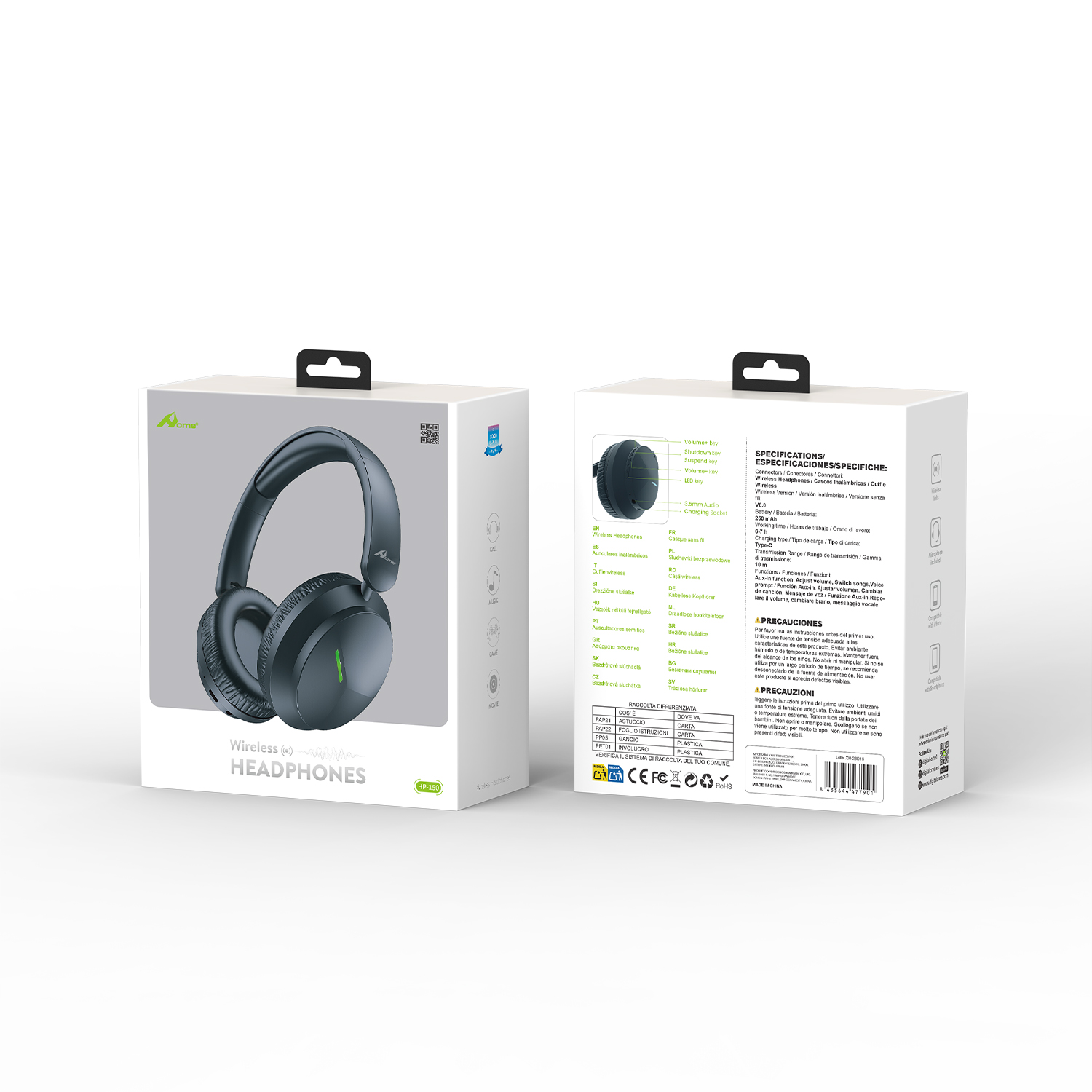 Cascos Bluetooth Inalámbricos V5.0 con Radio FM, Tarjeta TF y Entrada AUX HP-150 - Imagen 4
