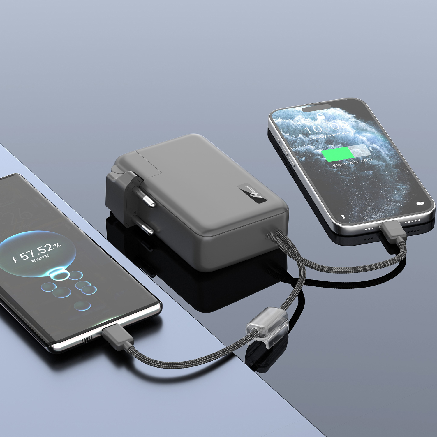 Power Bank 10.000 mAh 22.5W con Enchufe Plegable y Cables Integrados T200EA Negro