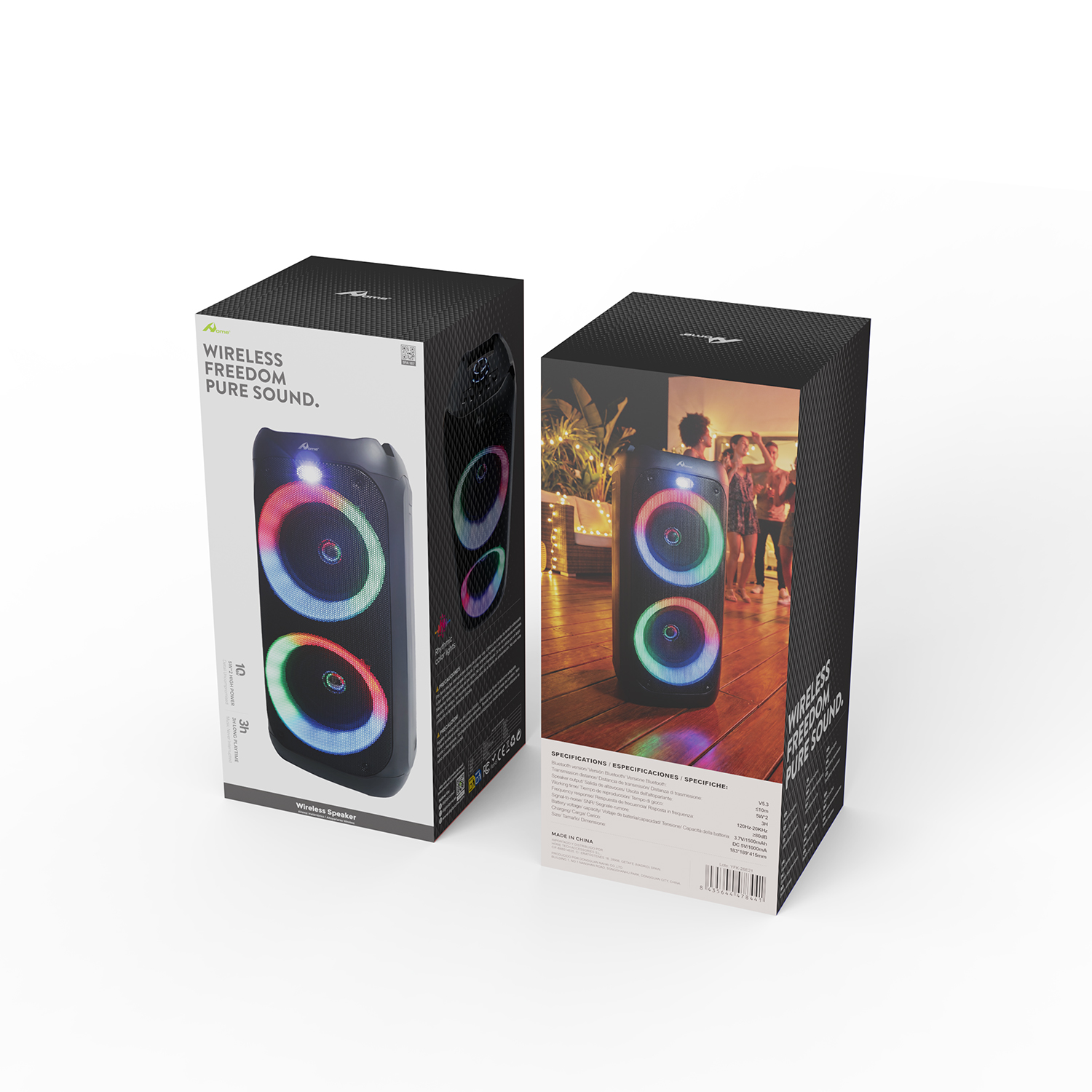 Altavoz Bluetooth Doble Woofer con Luces RGB y Micrófono SPA-167 Negro