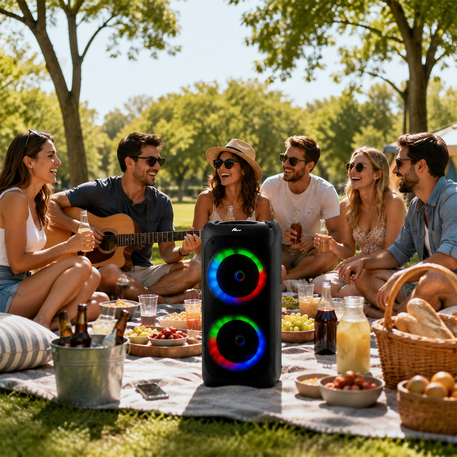 Altavoz Bluetooth Doble Woofer con Luces RGB y Micrófono SPA-167 Negro