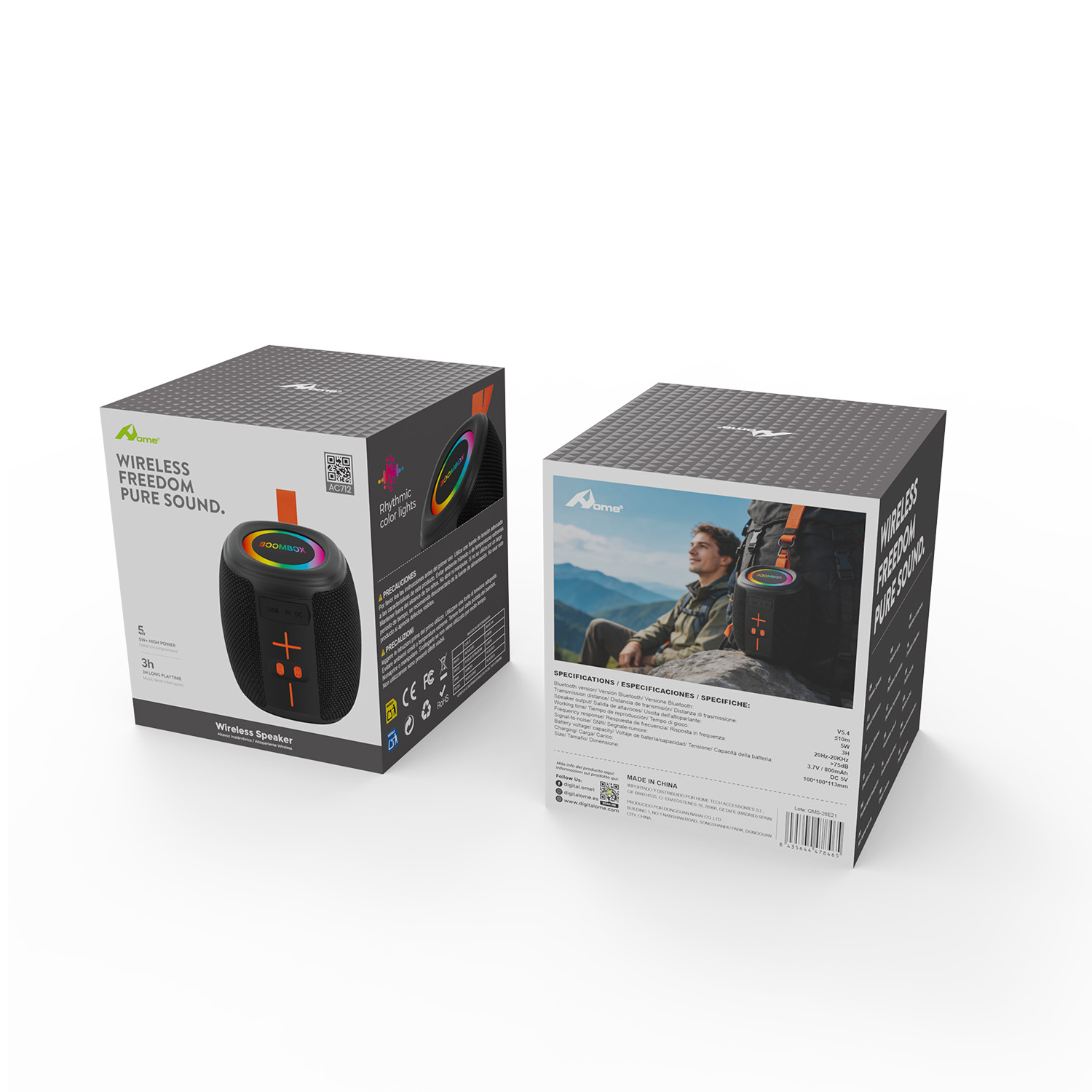 Altavoz Bluetooth Portátil 5W con Luces RGB AC712 Negro