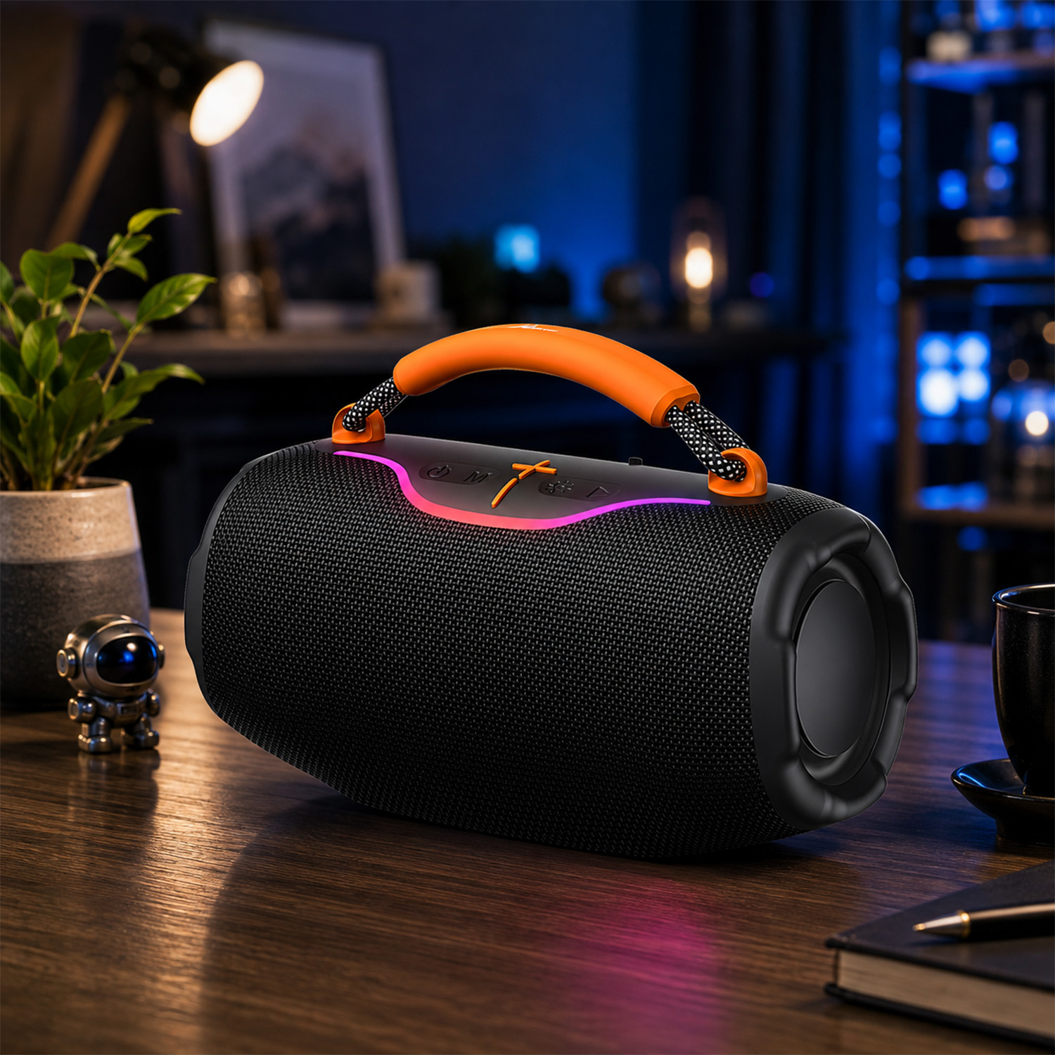 Altavoz Bluetooth Portátil 16W con Luces RGB y Asa OSPA-03 Negro