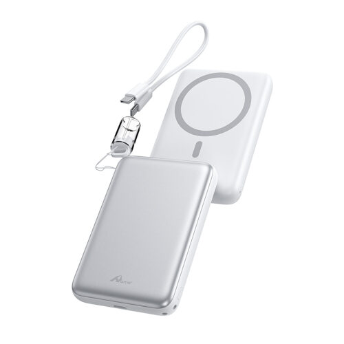 Power Bank Magnético 5.000 mAh con Carga Inalámbrica 15W y Cable USB-C Colgante WS-T192P Plata