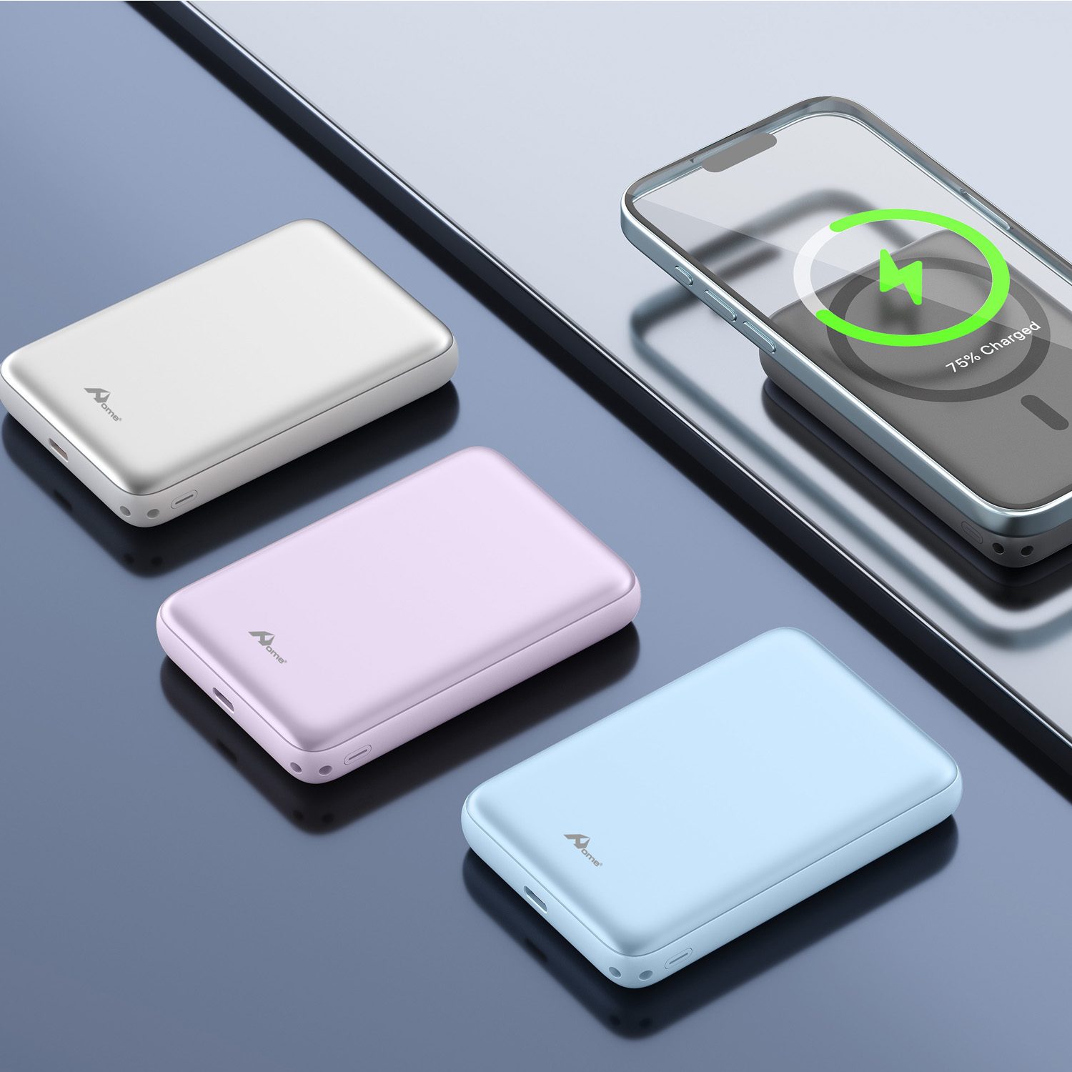 Power Bank Magnético 10.000 mAh con Carga Inalámbrica 15W y Cable USB-C Colgante WS-T193P Plata
