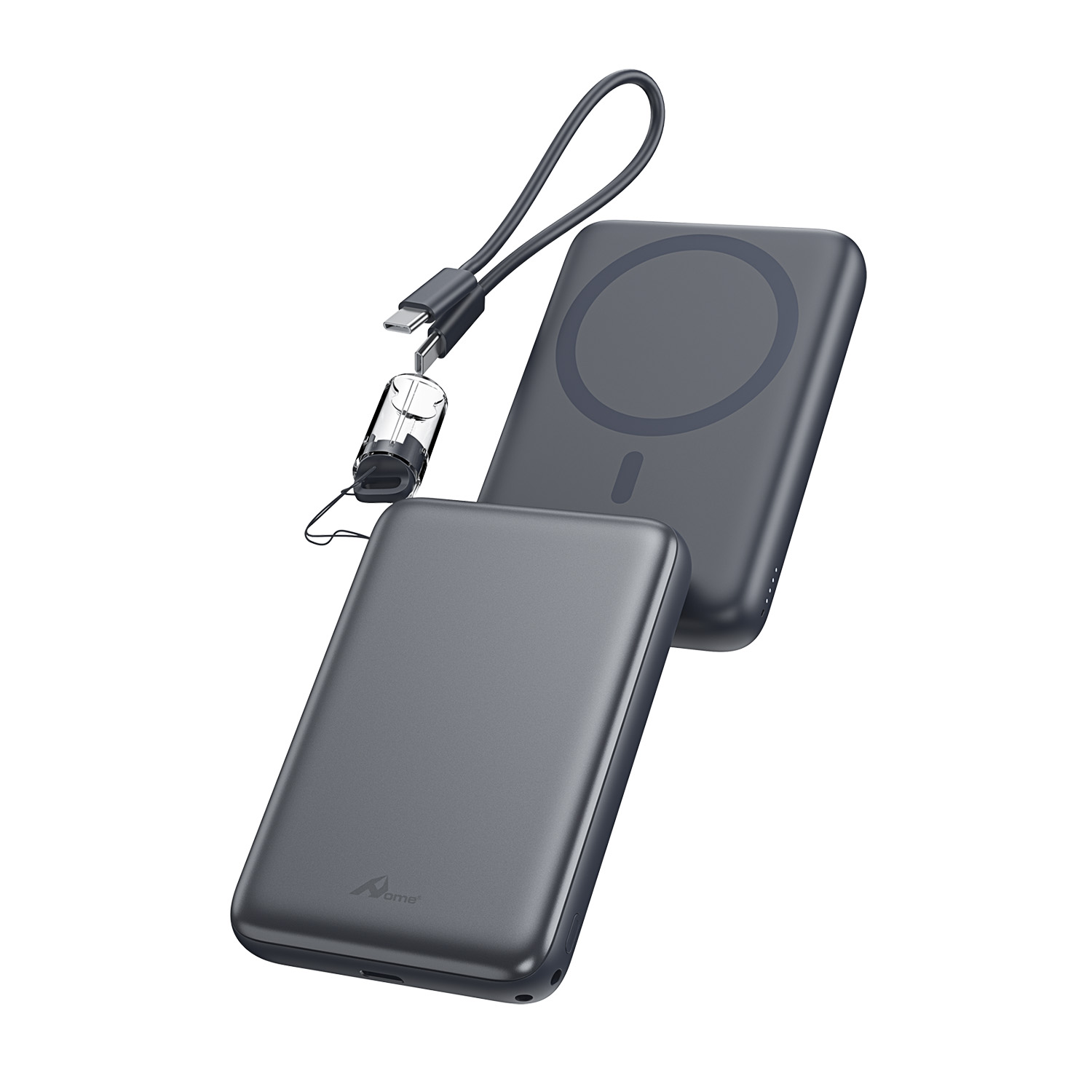 Power Bank Magnético 10.000 mAh con Carga Inalámbrica 15W y Cable USB-C Colgante WS-T193P Gris