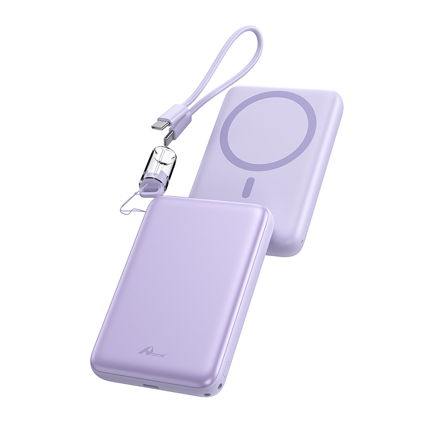 Power Bank Magnético 10.000 mAh con Carga Inalámbrica 15W y Cable USB-C Colgante WS-T193P Morado
