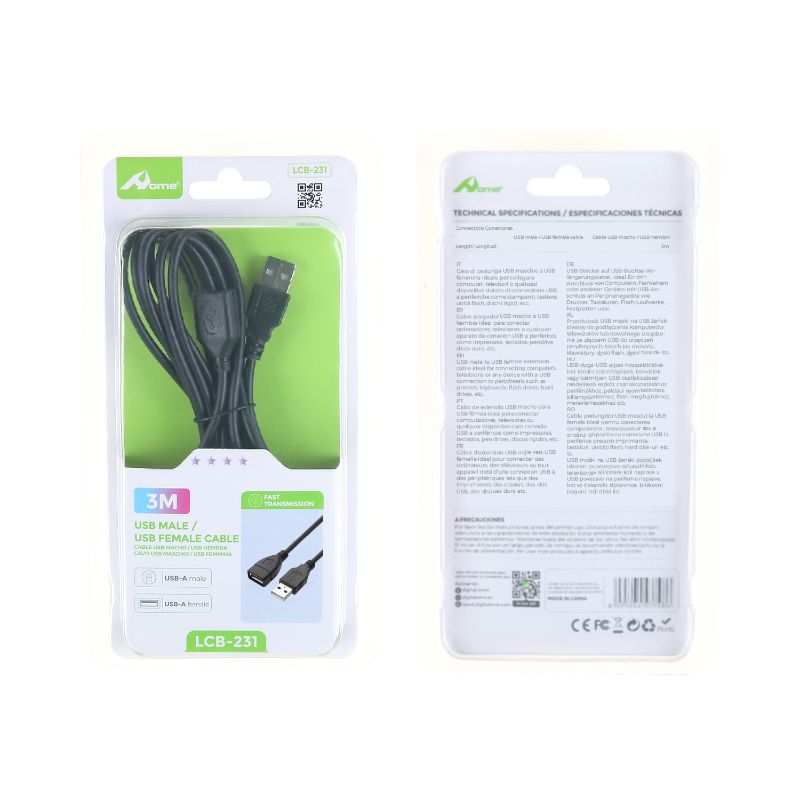 Cable alargador USB macho a USB hembra 3 m – LCB-231