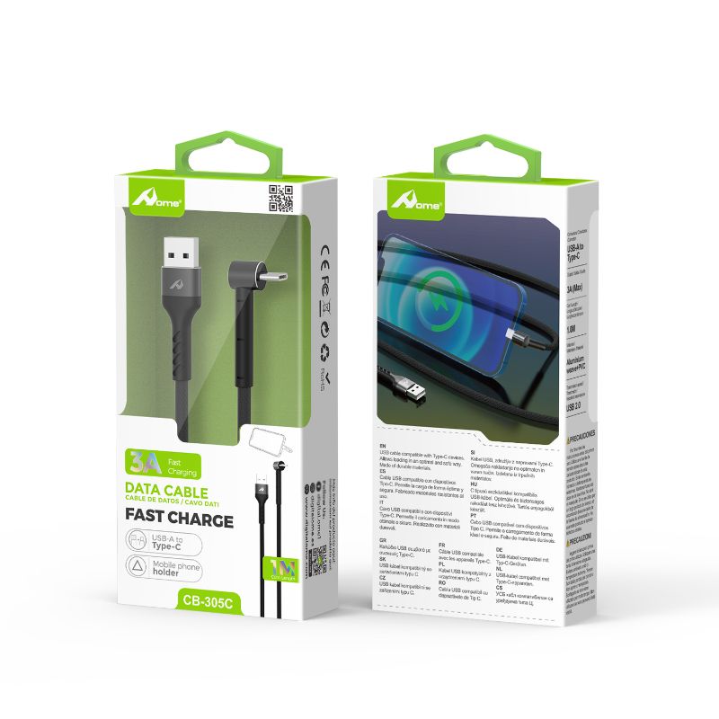 Cable USB-A a Tipo C 3A 1 m acodado 90º – CB-305-C
