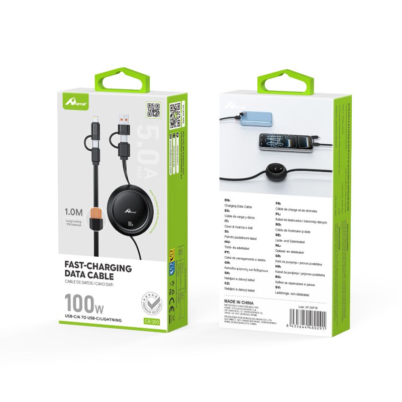 Cable retráctil 4 en 1 100W USB-C/USB-A a Tipo C y Lightning – CB-350